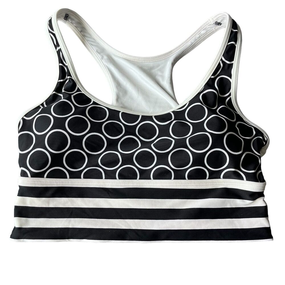 DKNY Swim Black Striped Circles Racerback Top Swimwear Womens Large